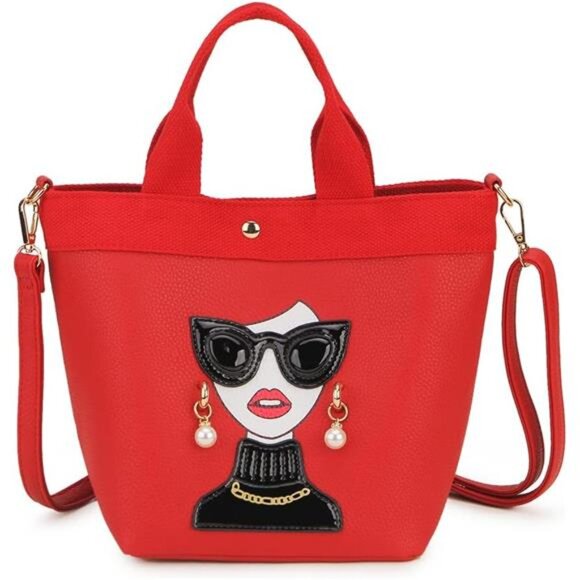 Quirky Lady Face Handbag - PU Leather Satchel, Top Handle Shoulder Bag - Picture 1 of 6